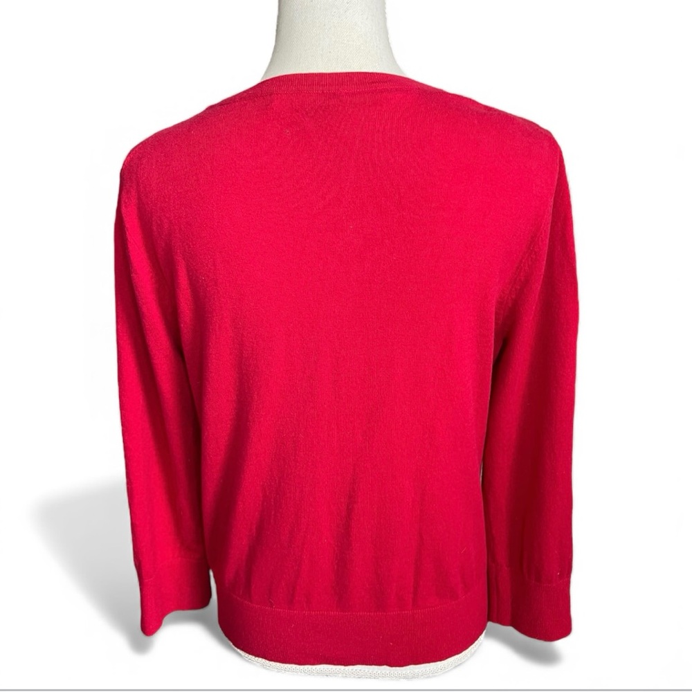 Cable & Gauge Red cardigan sweater with black sequin embellishment holiday retro - Picture 4 of 6